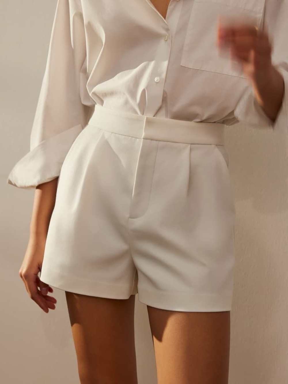 Mango Ivory Cream High-Waist Tailored Shorts